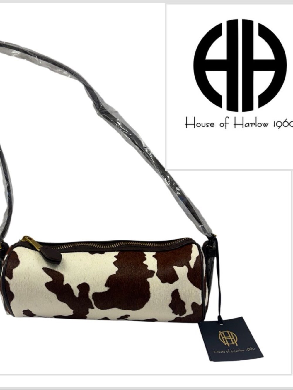 House of Harlow 1960 - Cow Print Barrel Bag / Shoulder Purse- Calf Hair - NWT